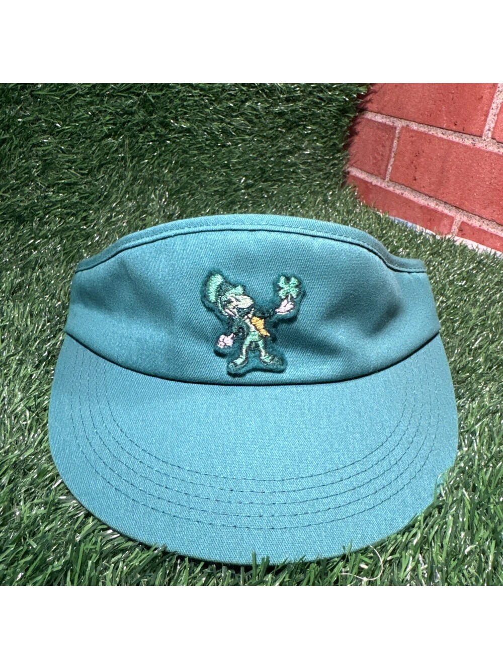 Disney’s Jiminy, Cricket Embroidered Patch Adjust Able Strap Green Visor